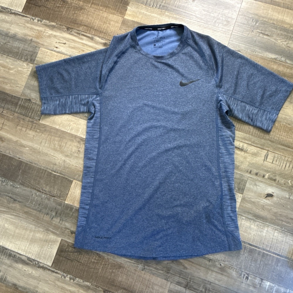 Men's Nike Pro Dri-Fit SLIM FIT Heather Blue Short Sleeve Shirt Size M Gym